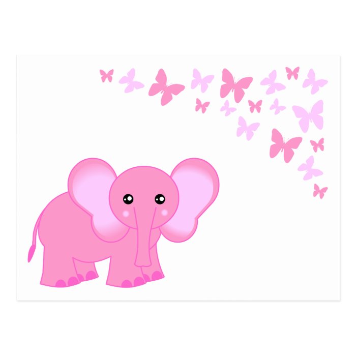 Cute Pink Baby Elephant And Butterflies Postcard