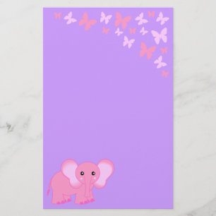 Cute Pink Baby Elephant And Butterflies Stationery