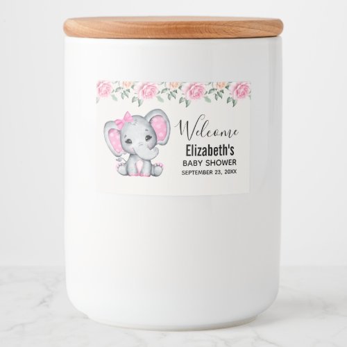 Cute Pink Baby Elephant and Roses Border Food Label