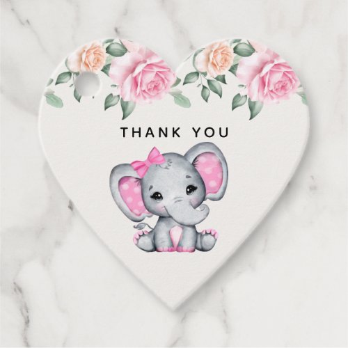 Cute Pink Baby Elephant and Roses Border Thank You Favor Tags