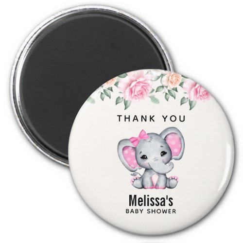 Cute Pink Baby Elephant and Roses Border Thank You Magnet