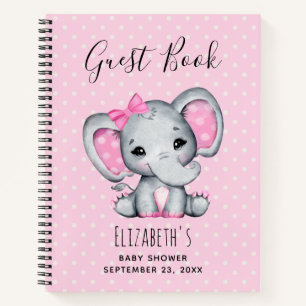 Cute Pink Baby Elephant Baby Shower Guest Book