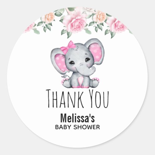 Cute Pink Baby Elephant Baby Shower Thank You Classic Round Sticker