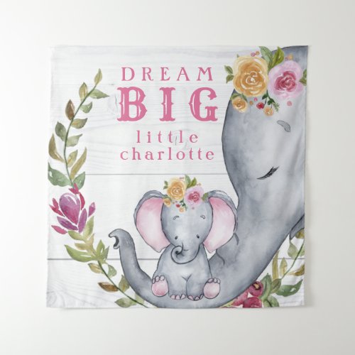 Cute Pink Baby Elephant Dream Big Little One Tapestry