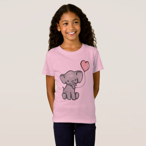Cute Pink Baby Elephant Girls T_Shirt