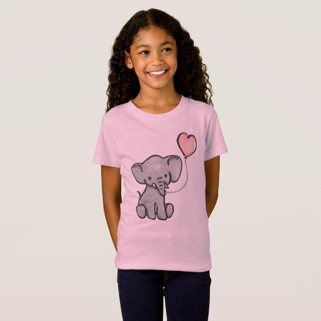 Cute Pink Baby Elephant Girl's T-Shirt (Front Full)