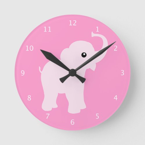 Cute pink baby elephant great for babies room round clock