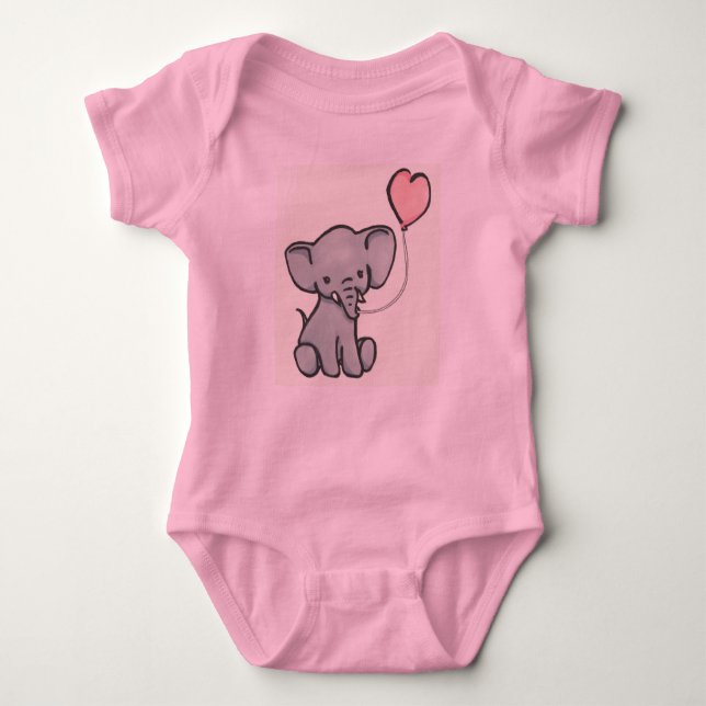 Cute Pink Baby Elephant Romper (Front)