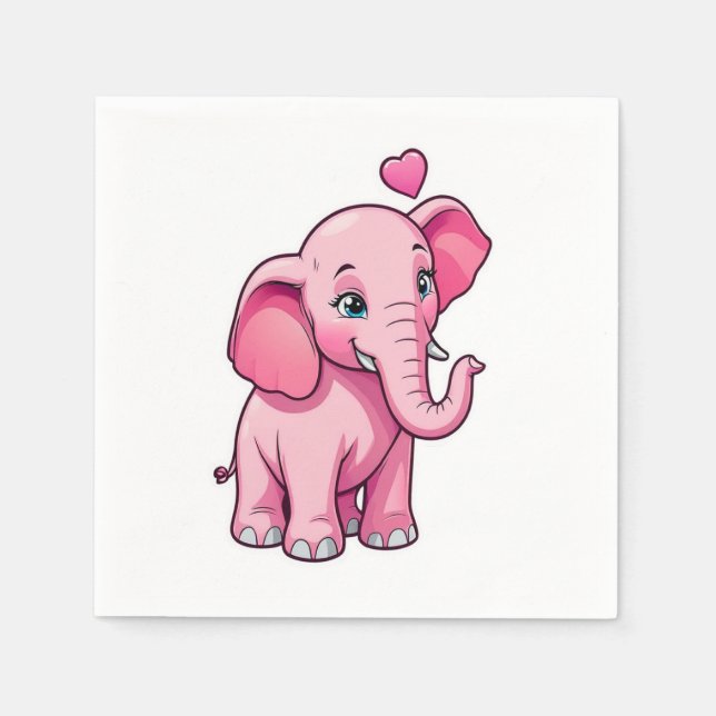 Cute Pink Baby Elephant With Love Napkins (Front)