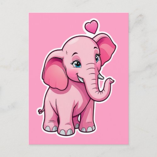 Cute Pink Baby Elephant With Love Postcard