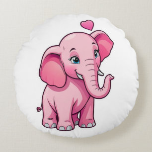 Cute Pink Baby Elephant With Love Round Pillow