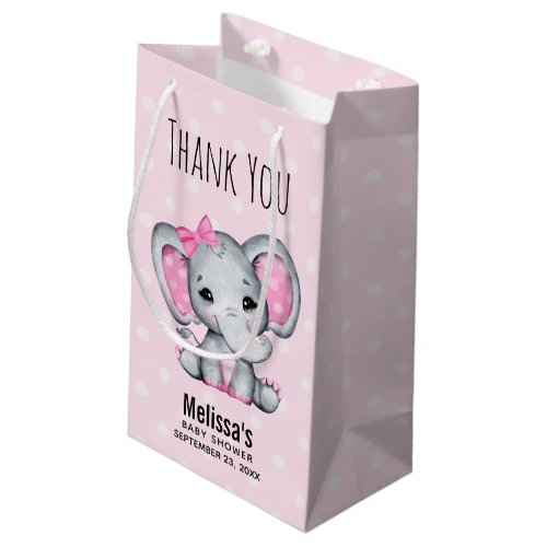 Cute Pink Baby Elephant with Polka Dot Baby Shower Small Gift Bag