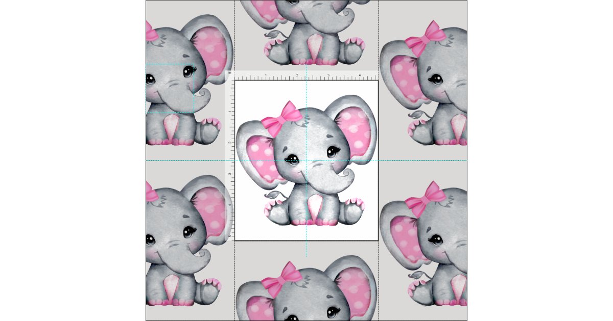 Cute Pink Baby Elephant with Polka Dot Ear Pattern Fabric Zazzle