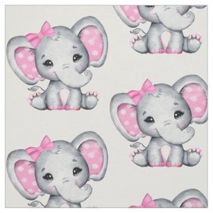 Cute Pink Baby Elephant with Polka Dot Ear Pattern Fabric