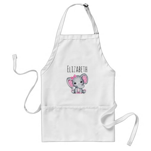 Cute Pink Baby Elephant with Polka Dot Ears Adult Apron