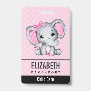 Cute Pink Baby Elephant with Polka Dot Ears Badge