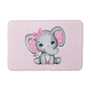 Cute Pink Baby Elephant with Polka Dot Ears Bath Mat