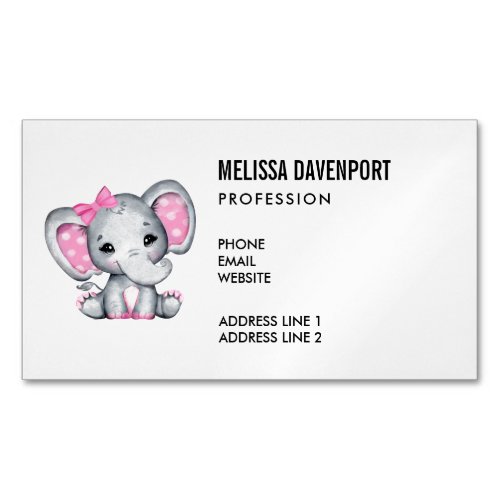 Cute Pink Baby Elephant with Polka Dot Ears Business Card Magnet