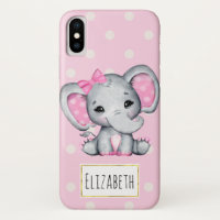 Cute Pink Baby Elephant with Polka Dot Ears