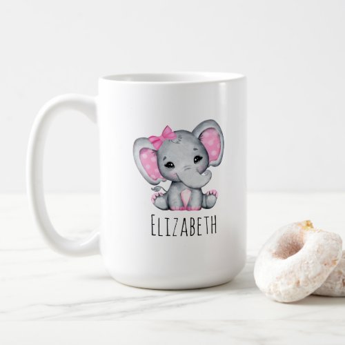 Cute Pink Baby Elephant with Polka Dot Ears Coffee Mug