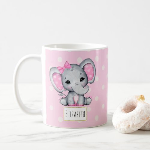 Cute Pink Baby Elephant with Polka Dot Ears Coffee Mug