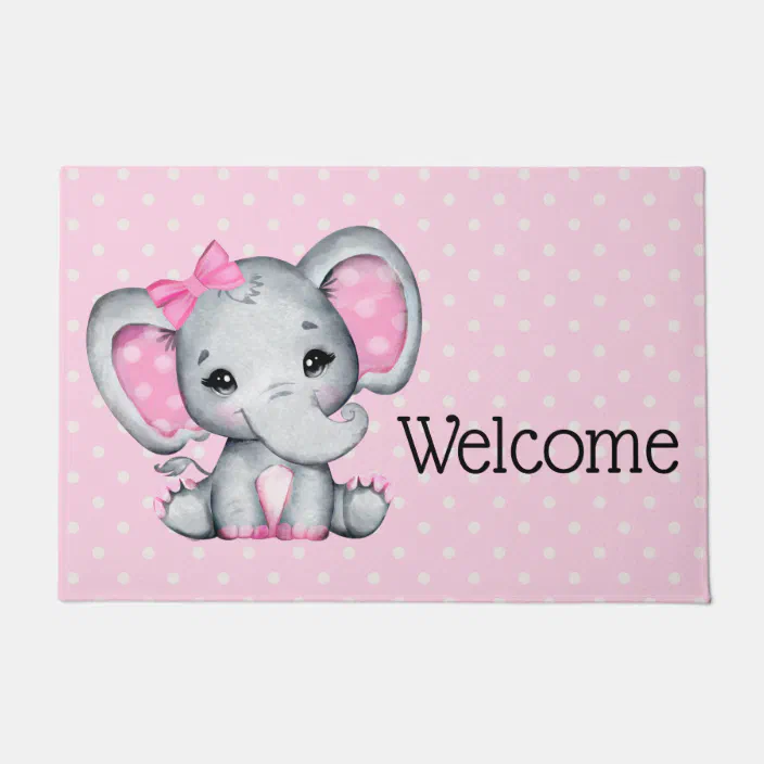 Download Cute Pink Baby Elephant With Polka Dot Ears Doormat Zazzle Com