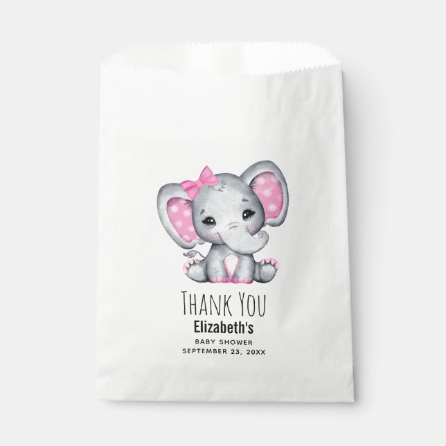 Cute Pink Baby Elephant with Polka Dot Ears Favor Bag (Front)