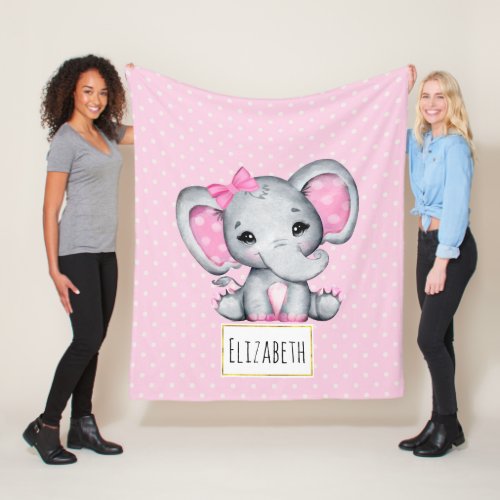 Cute Pink Baby Elephant with Polka Dot Ears Fleece Blanket