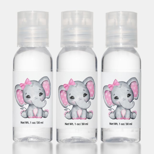 Cute Pink Baby Elephant with Polka Dot Ears Hand Sanitizer (Set)