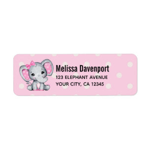 Cute Pink Baby Elephant with Polka Dot Ears Label