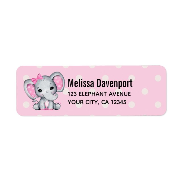Cute Pink Baby Elephant with Polka Dot Ears Label (Front)