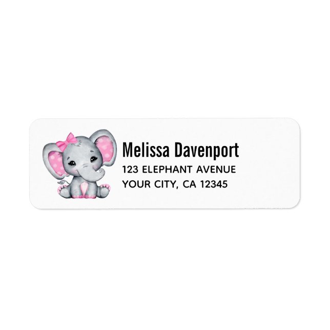 Cute Pink Baby Elephant with Polka Dot Ears Label (Front)