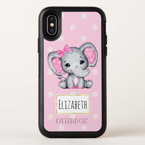 Cute Pink Baby Elephant with Polka Dot Ears OtterBox Symmetry iPhone X Case