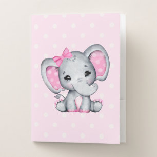 Cute Pink Baby Elephant with Polka Dot Ears Pocket Folder