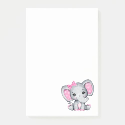 Cute Pink Baby Elephant with Polka Dot Ears Post_it Notes