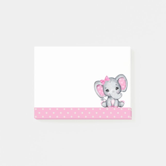 Cute Pink Baby Elephant with Polka Dot Ears Post-it Notes (Front)