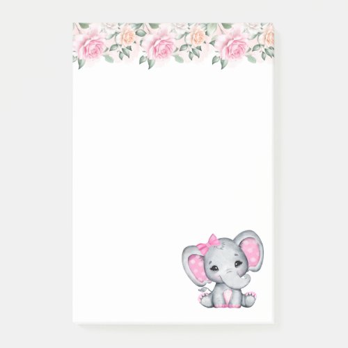 Cute Pink Baby Elephant with Polka Dot Ears Post_it Notes