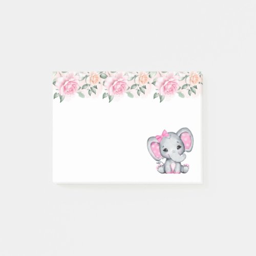Cute Pink Baby Elephant with Polka Dot Ears Post_it Notes