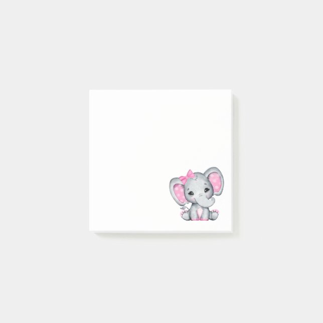 Cute Pink Baby Elephant with Polka Dot Ears Post-it Notes (Front)