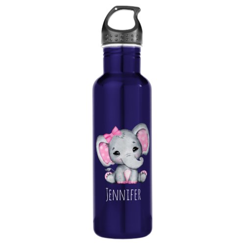 Cute Pink Baby Elephant with Polka Dot Ears Stainless Steel Water Bottle