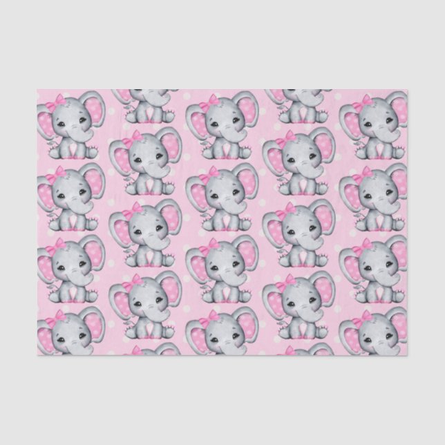 Cute Pink Baby Elephant with Polka Dot Ears Tissue Paper (Front)