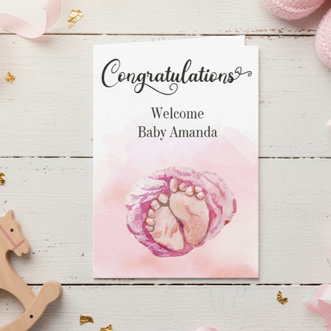 Cute Pink Baby Feet  Congratulations  Card (Creator Uploaded)