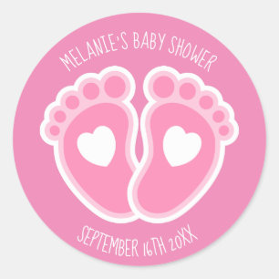 Cute Pink Baby Feet Custom Girl's Baby Shower Classic Round Sticker