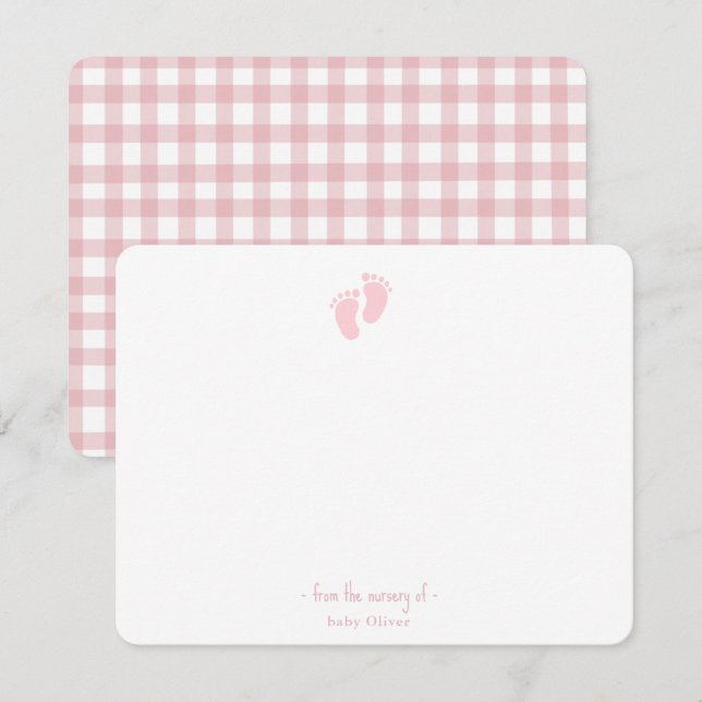 Cute Pink Baby footprint girl Nursery  Thank You Card (Front/Back)