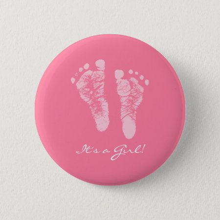 Cute Pink Baby Footprints Its A Girl Baby Shower Button