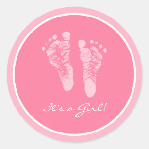 Cute Pink Baby Footprints Its a Girl Baby Shower Classic Round Sticker