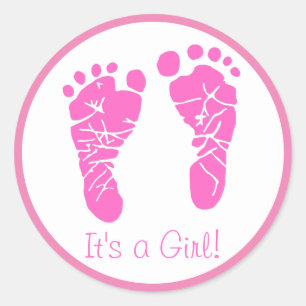 Cute Pink Baby Footprints Its a Girl Baby Shower Classic Round Sticker