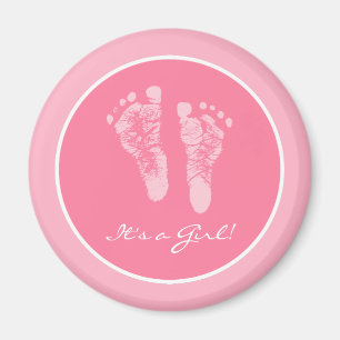 Cute Pink Baby Footprints Its a Girl Baby Shower Magnet