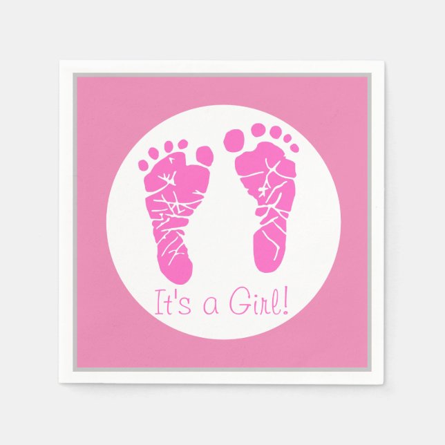 Cute Pink Baby Footprints Its a Girl Baby Shower Napkins (Front)