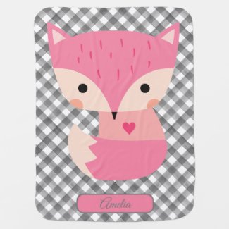Cute Pink Baby Fox Grey Plaid Tartan Custom 
